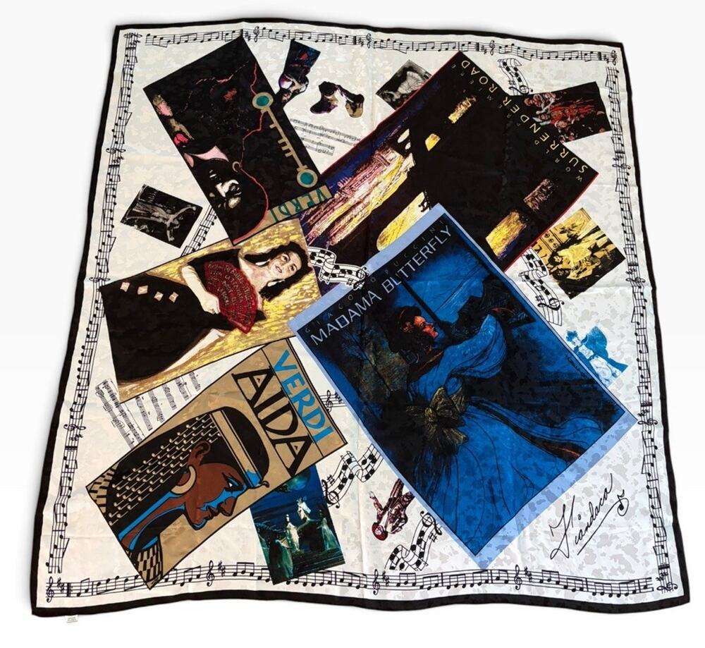 VTG Alfred Fiandaca Opera Themed Scarf Wrap 100% Silk Madame Butterfly Rare